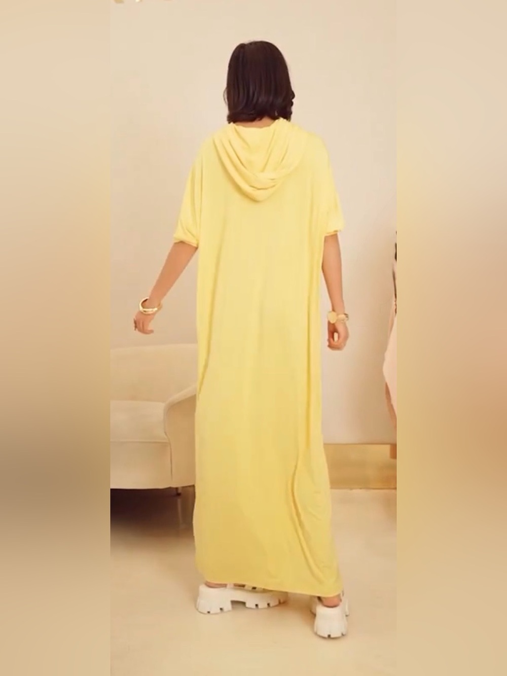Aleeza Paris Essential Dolman Hooded Maxi Dress fluorescent green, Medium - Picture 7 of 11